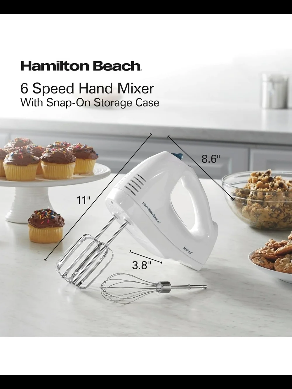 Hamilton Beach 6-Speed Electric Hand Mixer with Snap-On Case White 62682RZ